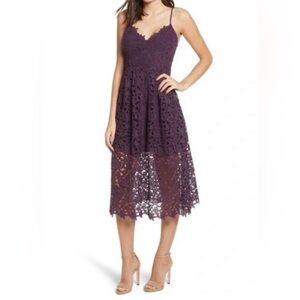 ASTR Lace Midi Dress In Deep Purple
